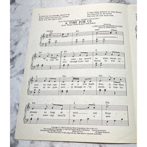 A Time for Us Vintage Piano Sheet Music 1968 Love Theme Romeo and Juliet EASY - Picture 2 of 5